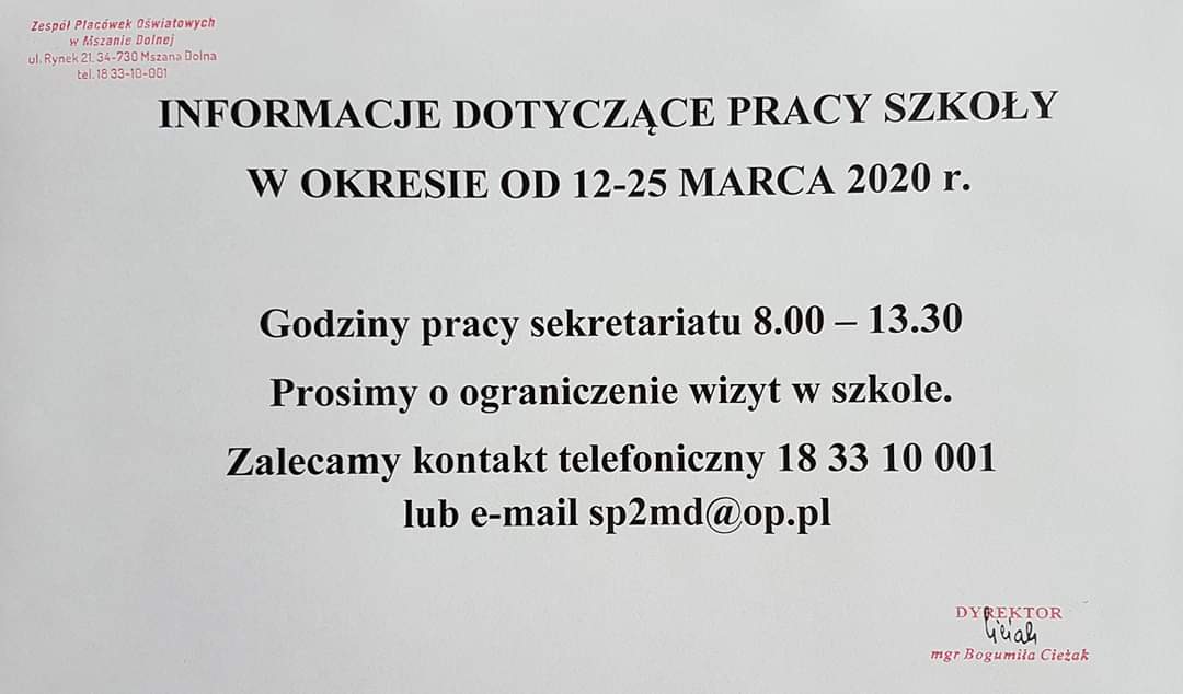 informacje dotyczce pracy szkoy